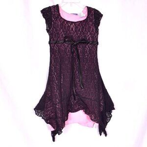 Girl Tribe Black Lace with Pink Underlay Dress Size 5-6